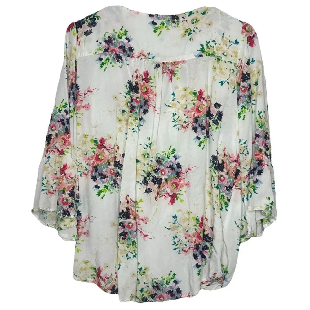 |EUC| KORI Floral Bell Sleeve Draped Blouse